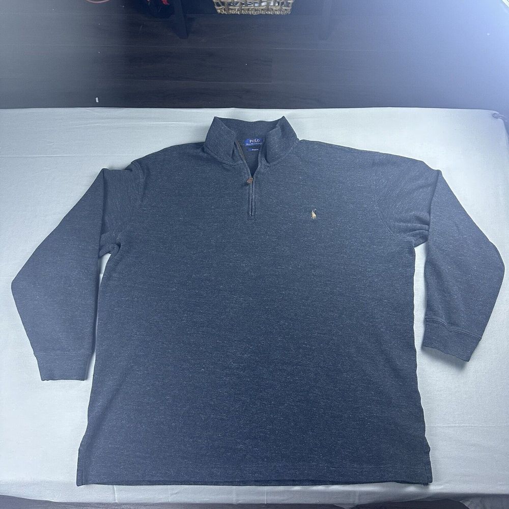 Polo Ralph Lauren Sweater Mens 2XL Tall Black Estate Rib 1/4 Zip Long Sleeve